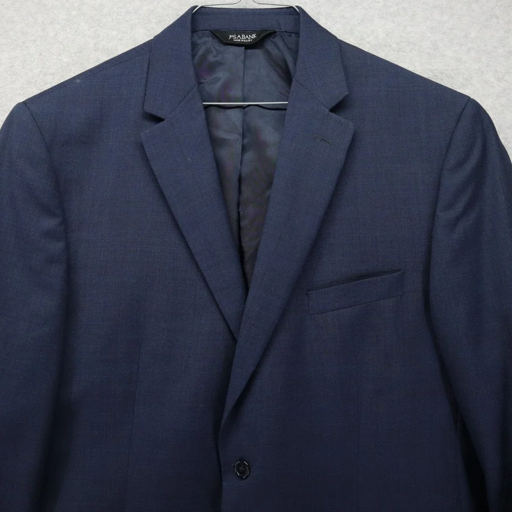 Jos A Bank Blazer Mens 44L‎ Tailored Wool 2-Button Suit Jacket Coat Blue Plaid